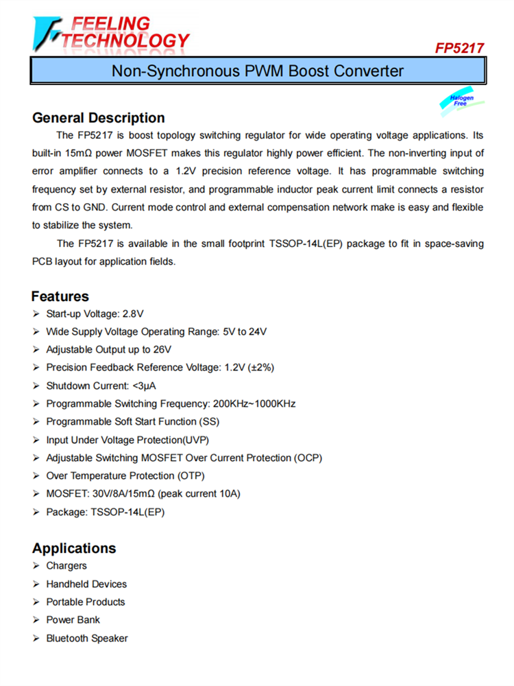 FP5217 非同步的PWM提升轉換器芯片 FP5217 非同步的PWM提升轉換器芯片