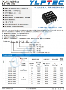 B0503S-1WR3  1W,定電壓輸入，隔離非穩壓單路輸出