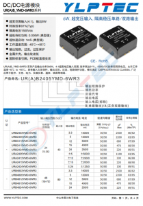 URB2405YMD-6WR3  6W,超寬壓輸入,隔離穩壓單路/雙路輸出