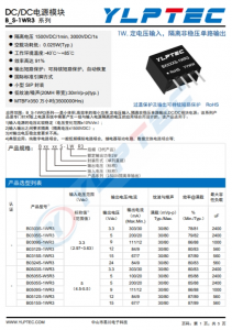 B1515S-1WR3  1W,定電壓輸入，隔離非穩壓單路輸出